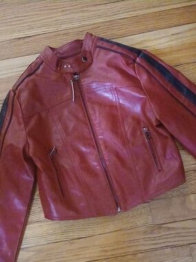 New with Tag Love Tree Red & Black Vegan Leather Moto Style Jacket ■ Size S